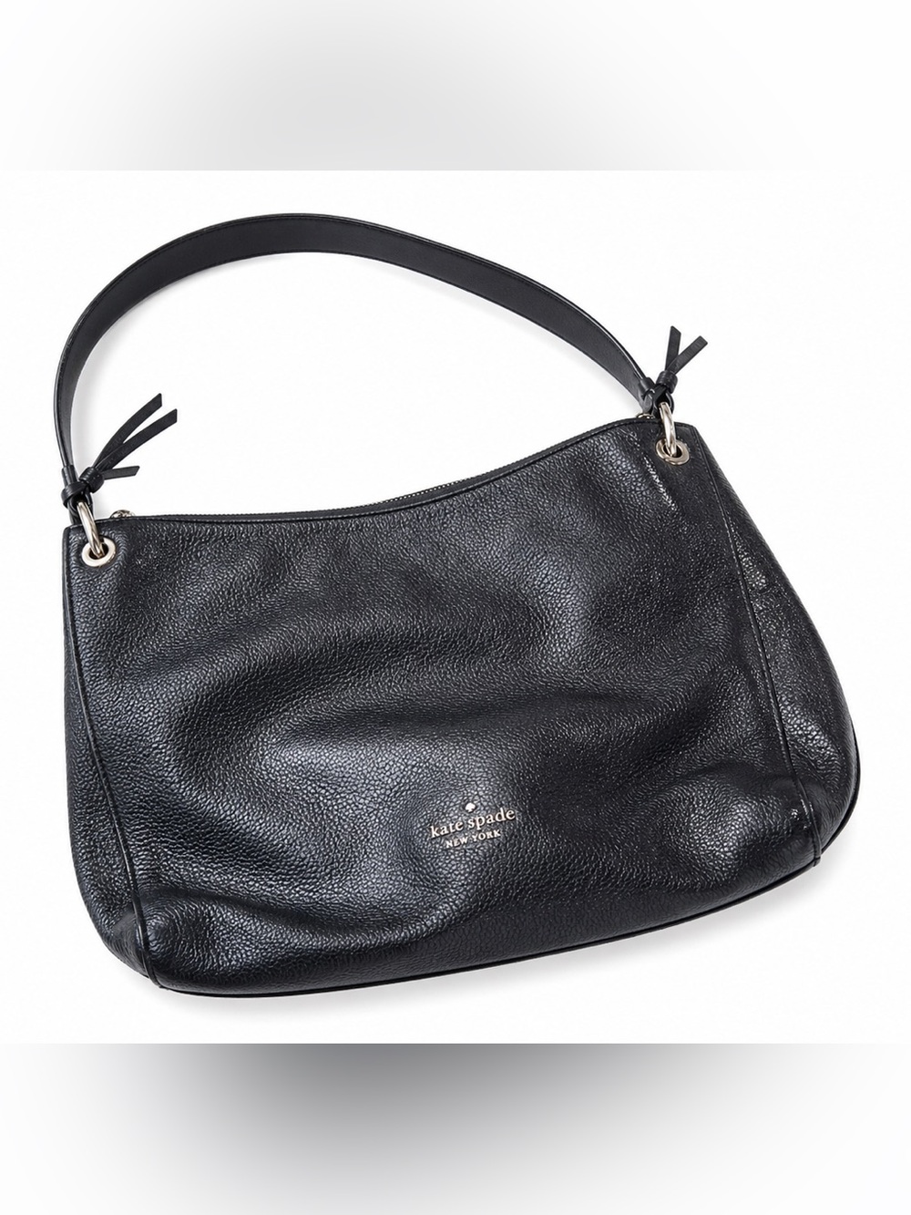 kate spade Black Pebbled Leather Hobo Shoulder Bag with Gold Hardware